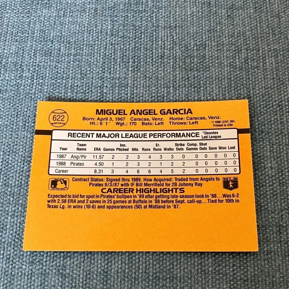1989 Donruss Pittsburgh Pirates Baseball Card Trading Card
